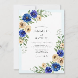 Convite Casamento Real Azul Elegante de Primavera