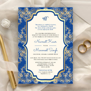 Convite Casamento Real Azul Lace Código QR Anand Karaj Sik