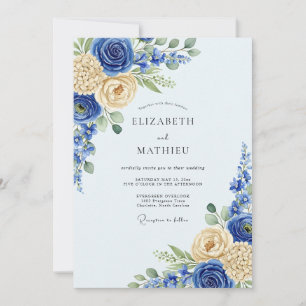 Convite Casamento Real Azul na Primavera Florido