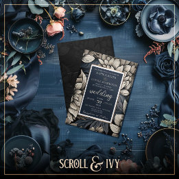 Convite Casamento Real Blue & Champagne White Bloom