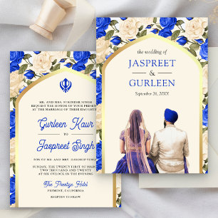 Convite Casamento Real Blue Floral Punjabi Anand Karaj Sik