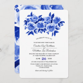 Convite Casamento Real Blue Floral Watercolor