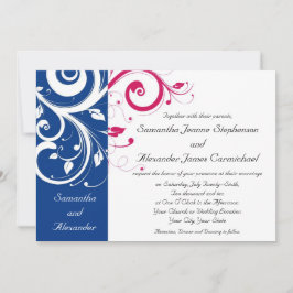 Convite Casamento Real Blue/Fuchsia Swirl