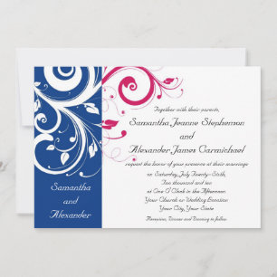 Convite Casamento Real Blue/Fuchsia Swirl
