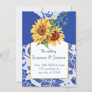 Convite Casamento Real Blue Lace Sunflower