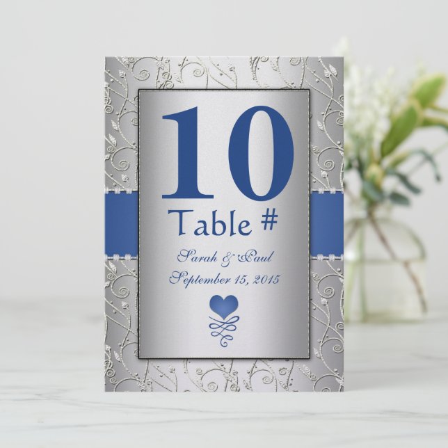 Convite Casamento Real Blue Silver Swirl (Em pé/Frente)