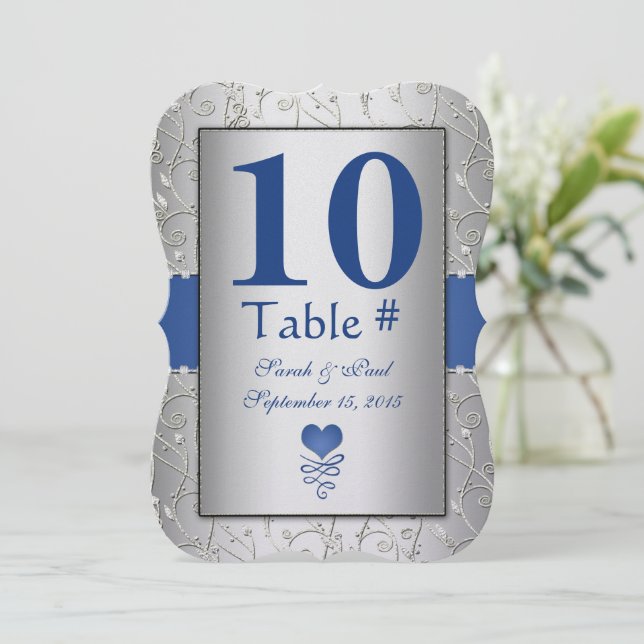 Convite Casamento Real Blue Silver Swirl (Em pé/Frente)