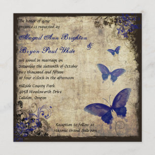 Convite Casamento Real Blue Vintage Butterfly