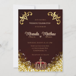Convite Casamento Real Burgundy Dourado Flourish