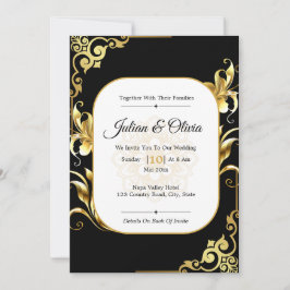Convite Casamento Real de Luxo Preto e Dourado
