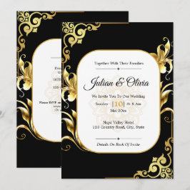 Convite Casamento Real de Luxo Preto e Dourado