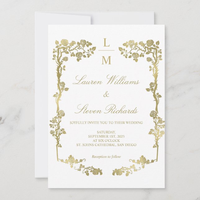 Convite Casamento Real De Quadro Dourado E Branco Personal (Frente)