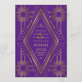 Convite Casamento Real do Excelente Dourado Roxo Gatsby