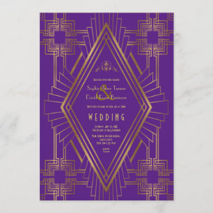 Convite Casamento Real do Excelente Dourado Roxo Gatsby
