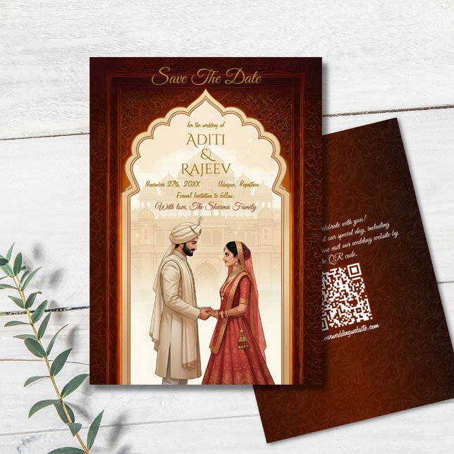 Convite Casamento Real Do Palácio Indiano Salva A Data QR  (Royal Indian Wedding Save The Date)