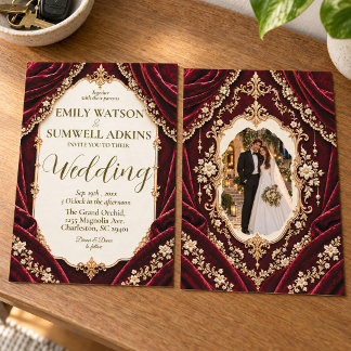 Convite Casamento Real em Veludo Borgonha Barroco