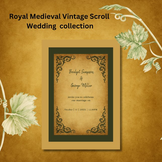 Convite Casamento Real Medieval Vintage Scroll (Criador carregado)