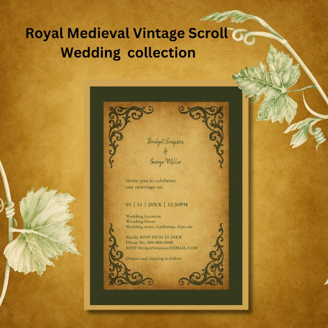 Convite Casamento Real Medieval Vintage Scroll (Criador carregado)