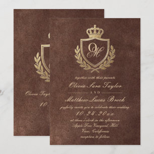 Convite Casamento Real Textura de Veludo Marrom Dourado