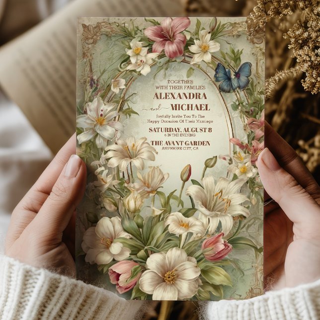 Convite Casamento Real Victorian Floral Ornaments (Criador carregado)