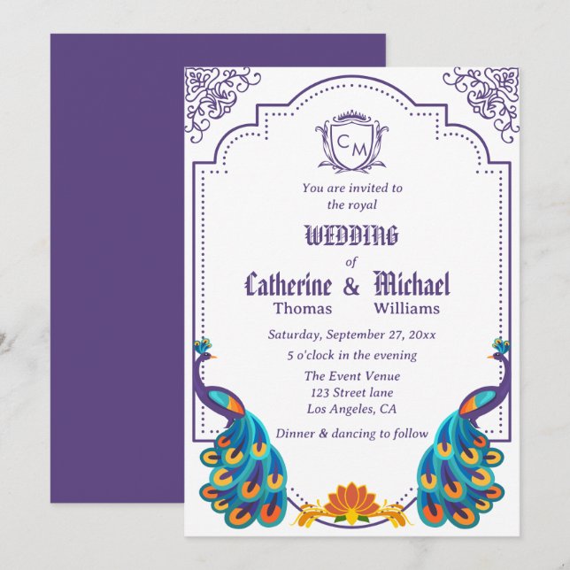 Convite Casamento Real Vintage Com Nome Monograma (Frente/Verso)