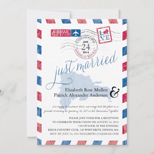 Convite Casamento Recém-Casados Correio Aéreo Antigo Recep (Frente)