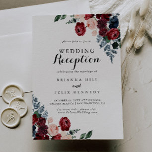 Convite Casamento Recepção Floral Rosa Borgonha Marinho