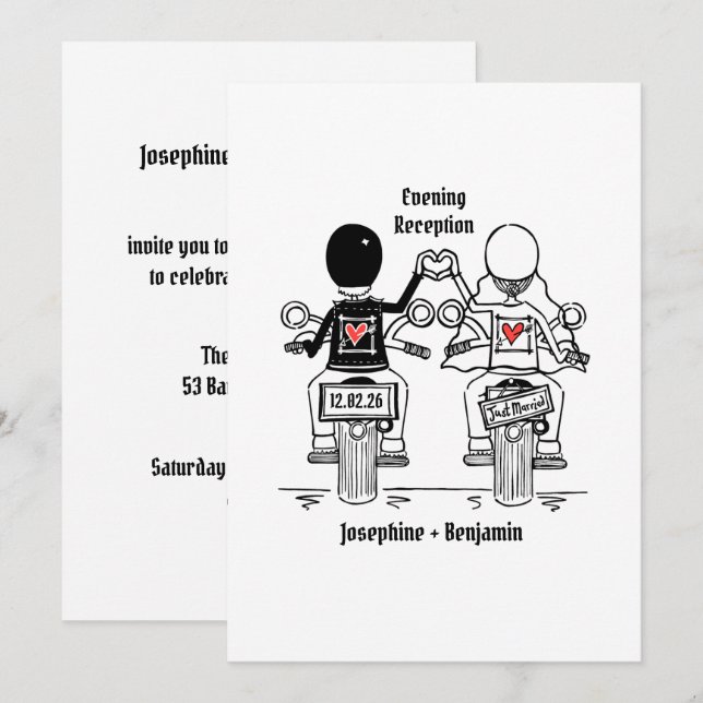 Convite Casamento Recepção Noturna Motoqueiro (Frente/Verso)