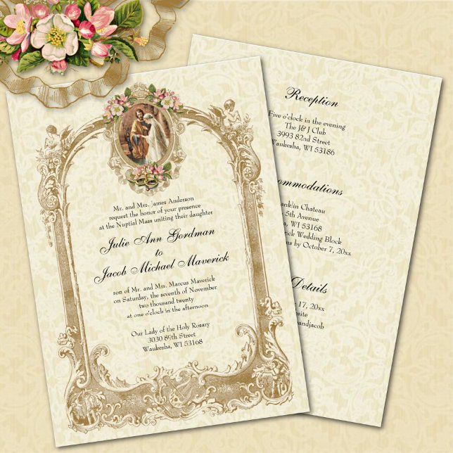 Convite Casamento & Recepção Tradicional Católico Elegante (Criador carregado)