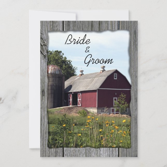 Convite Casamento Red Barn e Silo Country (Frente)