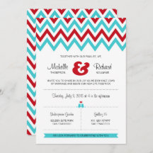 Casamento Red e Aqua Chevron & Lovebird Modern