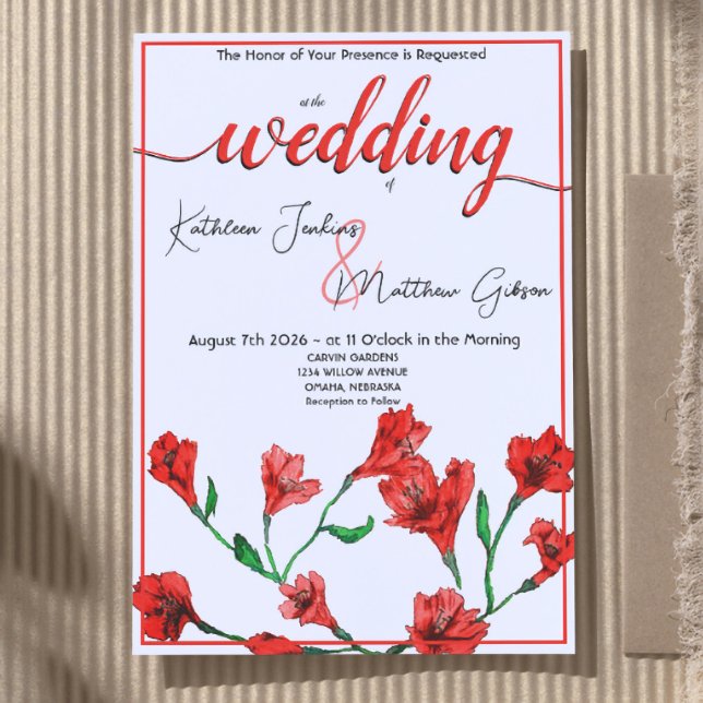 Convite Casamento Red Floral Watercolor (Criador carregado)