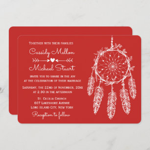 Convite Casamento Red Native American Dream Catcher Boho