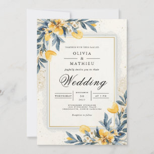 Convite Casamento Redemoinho Floral Ócre Dourado