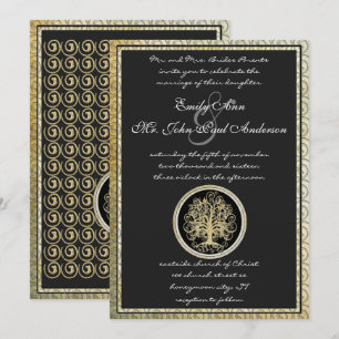 Convite Casamento Redemoinho Metálico Dourado Árvore Borda