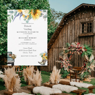 Convite Casamento Redneck de Girassol Botas e Chapéu de Co