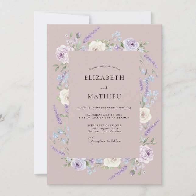 Convite Casamento Refined Lavanda Malva (Frente)