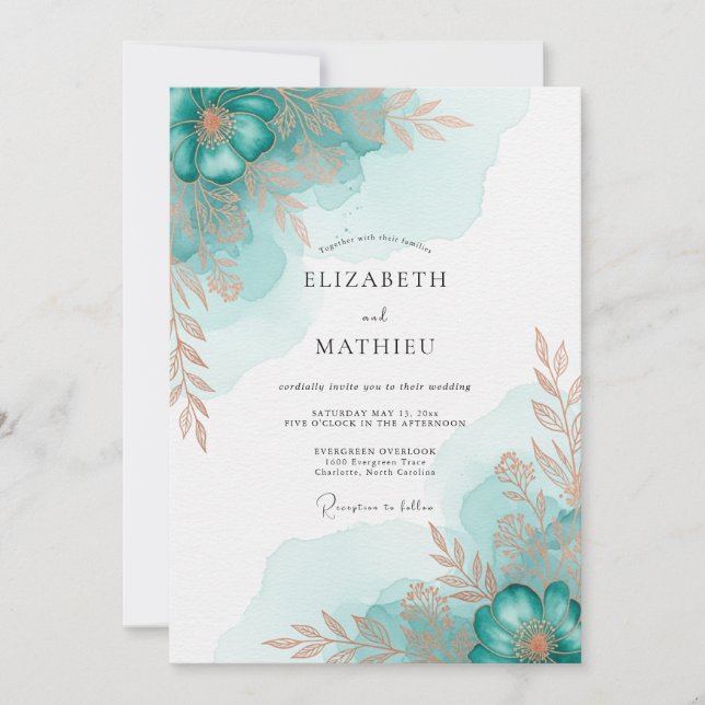 Convite Casamento Refined Teal Costeiro (Frente)
