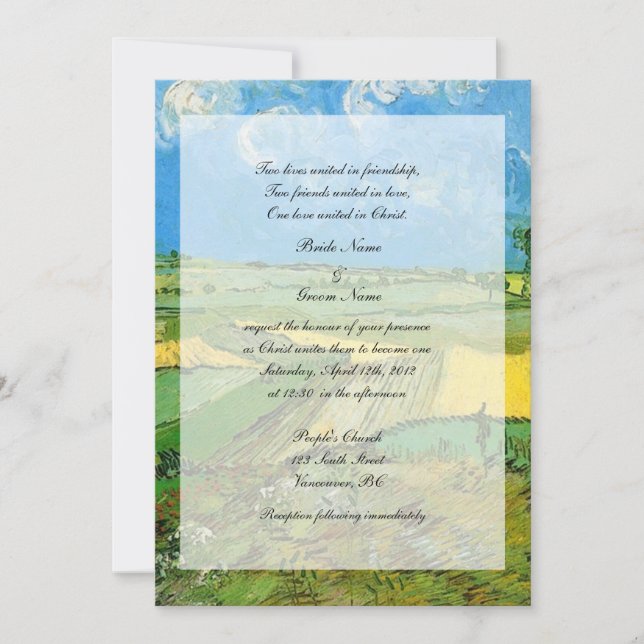 Convite Casamento religioso. Campos de Trigo em Auvers (Frente)