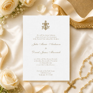 Convite Casamento Religioso Católico Dourado Maria