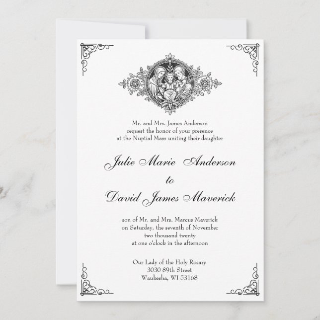 Convite Casamento Religioso Clássico Católico Elegante (Frente)