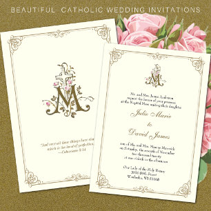 Convite Casamento Religioso Clássico Elegante Católico Inv