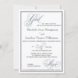 Convite Casamento Religioso de Script Formal Azul Slate