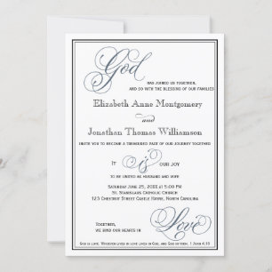 Convite Casamento Religioso de Script Formal Azul Slate