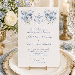 Convite Casamento Religioso Floral Azul Católico Maria