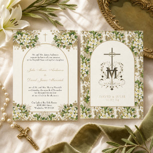 Convite Casamento Religioso Floral Católico Elegante