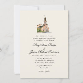 Convite Casamento Religioso Vintage Igreja Ecru