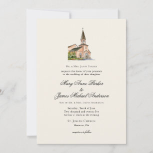 Convite Casamento Religioso Vintage Igreja Ecru