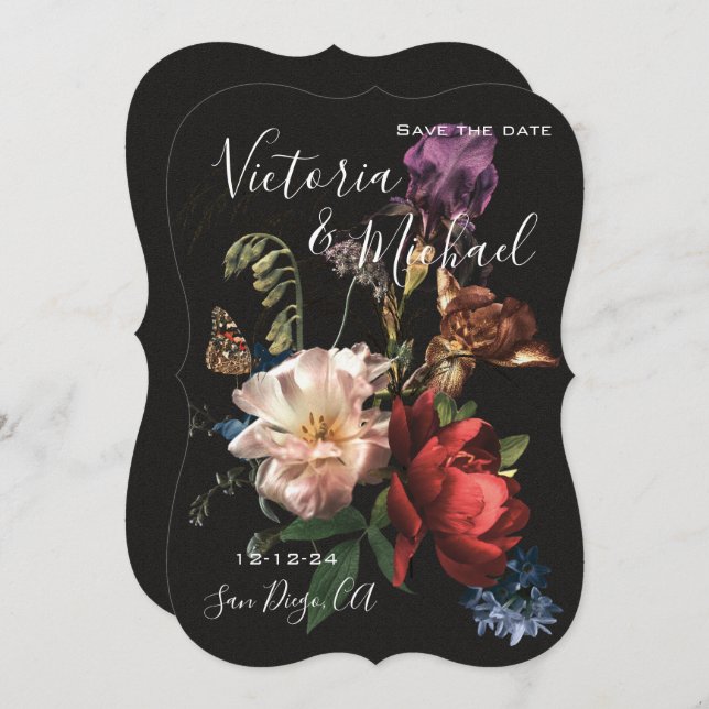 Convite Casamento Rembrandt Floral Save the Date (Frente/Verso)