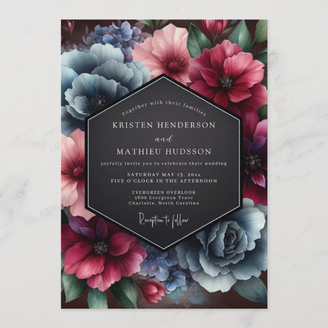 Convite Casamento Renascença Ardósia Borgonha (Frente)